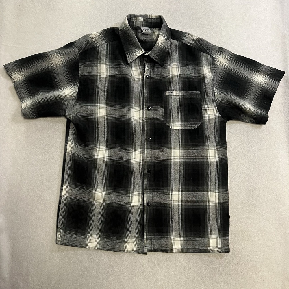 Vintage Cal Top Shirt Men's Large Gray Black Shadow Plaid Button Up Cholo USA